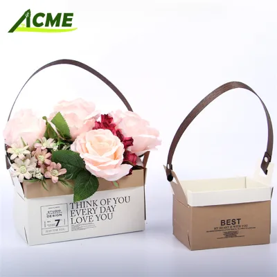Portable Eco-Friendly Reusable Paperboard Rigid Box Flower Basket with Handle | Elegant Floral Gift Box for Bouquets
