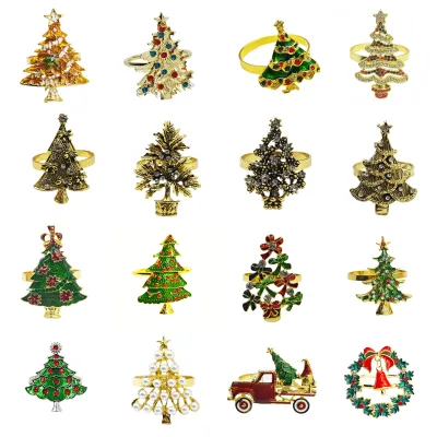 Christmas Tree Napkin Rings for Dinning Table Setting Metal Napkin Holder Rings for Xmas Dinner Holiday Party Wedding Reception