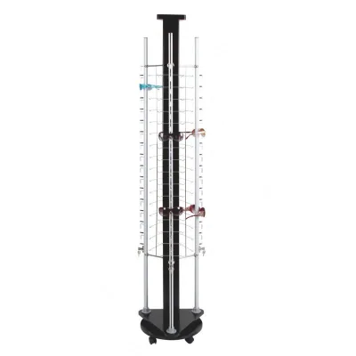 Custom Rotating Floor Stand Aluminum Alloy 3 Sides Eye Glasses Display Rack With Lock