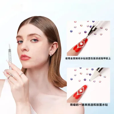 Double-Ended Acrylic Dotting Wax Pen Nail Art Tool 1 Piece with Sticky Drill Remover and Drill Suction Pen