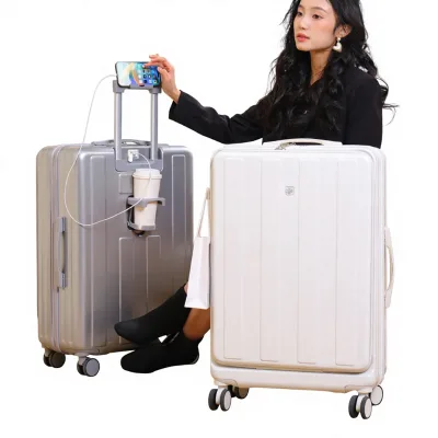 20-inch Front-opening Rolling Suitcase USB Port Sturdy Durable Multidirectional Wheels Large Capacity Long-lasting Build