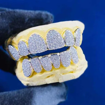 Hip Hop Custom Grillz Iced Out Buss Down Gia Certificated 8 Top 8 Bottom Popular for Men Silver Gold Grillz for Teeth