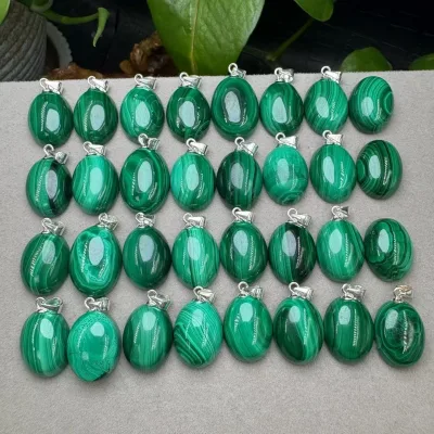 Sliver 925 High Quality Crystal Crafts Malachite Pendant Necklace Gemstone Jewelry Green Malachite Pendant for Daily Decoration