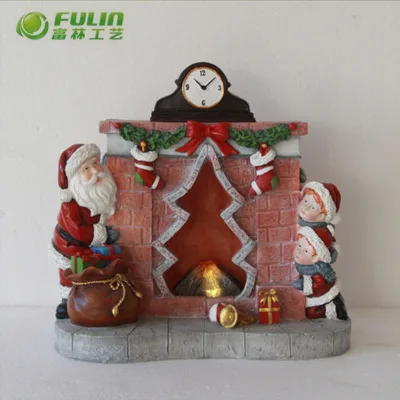 X'mas Decoration Creative Resin Led Flasher Santa Clause Fireplace Statue Christmas Ornament