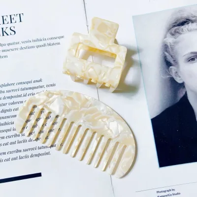 Custom Women's Pink Acetate Wide Tooth Comb Set with Stylish Hair Clips for Fashion & Party Occasions