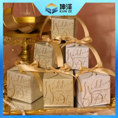 Candy Paper Box Candy Gift Box Luxury Glitter Gift Box with Pearl and Ribbon Wedding Paper Box
