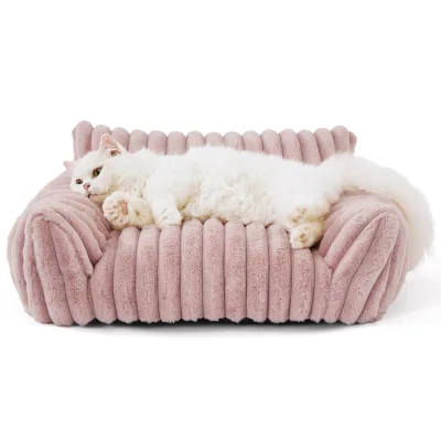 Soft Striped Pet Sofa Bed, Detachable Washable PP Cotton Filling Cat Couch, Four Seasons Universal Surround Support Cat Couch