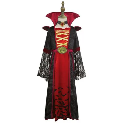 Halloween Gothic Victorian Queen Dress up Kids Dress Horror Vampire Cosplay Costumes for Kids Girls