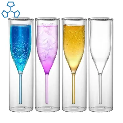 Handmade High Borosilicate Clearly Stemless Double Wall Reusable Custom Insulated Champagne Flutes