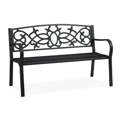 2-Seater Anthracite Metal Retro Garden Bench with Backrest for Balcony,Terrace,Pool,Outdoor