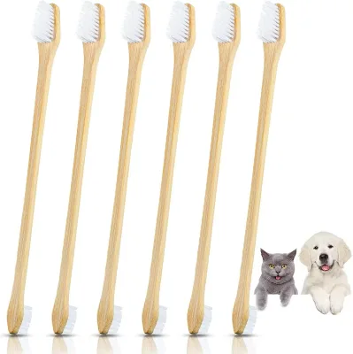 Factory Sell Bamboo Dog Toothbrush Double Sided Pet Teeth Cleaning Brush Puppy Dental Brush for Small and Large Breed Pets