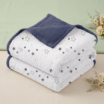 Custom Logo 4Layers Quilted Muslin Baby Blanket Lightweight Newborn Cotton Crep Blanket Soft Nursery & Stroller Use 75*100cm
