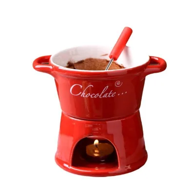 Trendy Style Customized Portable Ceramic Hot Pot Cup Chocolate Fondue Pot Set