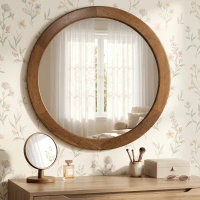 Vintage Modern Texture Imitation MDF Wood Customizable Color Wall Mirror Decorative Hanging Mirror Farmhouse Bedroom Vanity