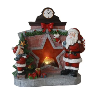 Glowing LED Santa Child Sculpture Resin Christmas Decoration for Fireplace Figurine & Toy