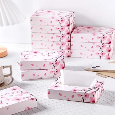 OEM Disposable Private Label Facial Tissue Boxes Patterned Cherry Tissue Paper for Travel