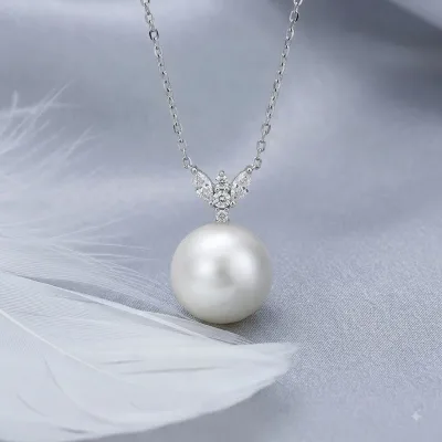 14-15mm Natural Australian South Sea White Pearl Pendant 18K White Gold Necklace Luxury Fine Jewelry for Women