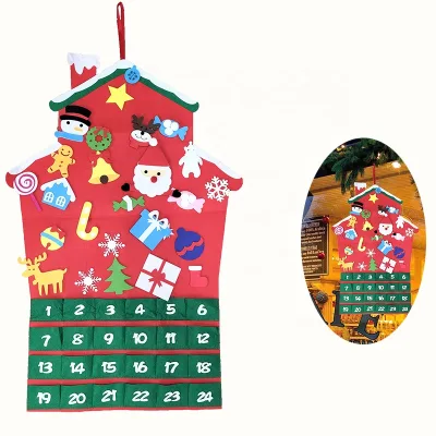 Fashionable Wholesale Customized Diy Felt Christmas Ornaments Tree 24 Pockets Red Santa Christmas Tree Calendar Countdown