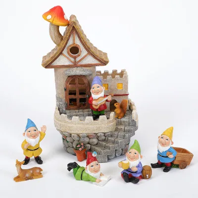 Cross-Border Solar Energy Dwarf Mushroom House Castle Elf Ornaments for Garden Courtyard Christmas Resin Crafts Decoration