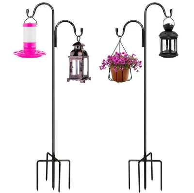 Custom Extendable Steel Shepherd's Hooks Garden Planter Stakes Bird Feeder Pole Outdoor Plants Lights Lanterns Powder Coated