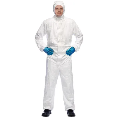 Disposable SMS TYPE 5/6 Coverall White and Blue Color Asbestos Proof Overall