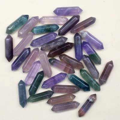 2026 Wholesale rainbow Fluorite Hand Carved Polished Wands Healing Crystal Mini Double Points As Pendant