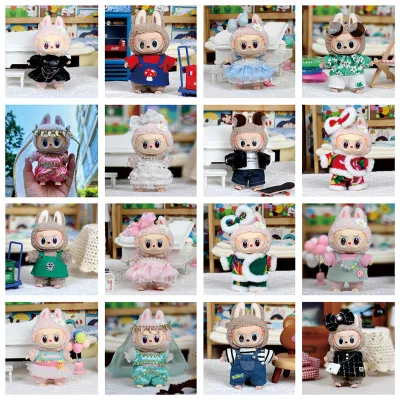 17cm Doll Clothes Set for Vinyl Figures Sweet Macaron-Themed Outfits for Cute Plush & Keychain Dolls