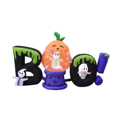 6FT Boo Pumpkin Ghost Halloween Inflatables Outdoor Decorations with Build-in LEDs for Halloween Party