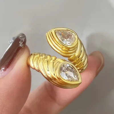 Trendy Fine Jewelry Ring for Women  18K Gold Plated Channel  Gold Plated Trendy Women's Wedding & Anniversary Bypass Ring