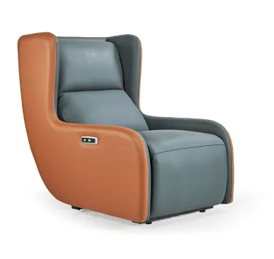 Modern Electric Button-operated Tilt Swivel Genuine Leather Recliner with Extendable Function GN-022