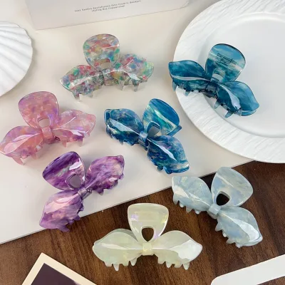 Extra Fashion Leopard Bowknot Acetate Hair Clip for Women Vinegar Essence Texture Suitable for Bun Styling Shark Clip Small