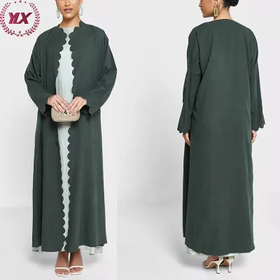 New Beautiful Modern Stylish Green Wave Design Polyester Smooth Abayas for Women Muslim