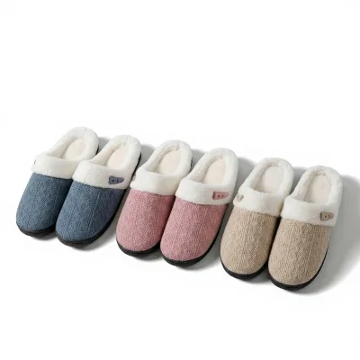 Cross-border Fluffy Cotton Slippers Home Use Autumn Winter Indoor Non-Slip Thick-Soled Warm Extra-Thick Thermoplastic Rubber