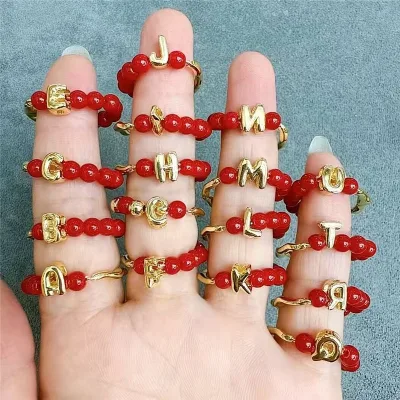 CH-CKR0174 New design plating letters rings,Handmade beads ring jewelry wholesale