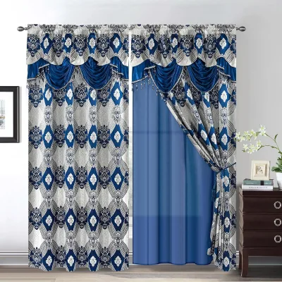 Luxury Home Living Room Jacquard Curtains Elegant Rod Pocket Double Layer Blackout Curtains with Valances