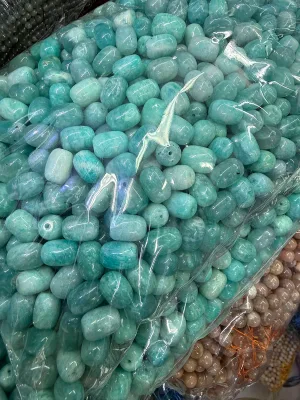 Natural Amazonite Tumbled Rough Stone 8x13mm Drum Beads for Gemstone Processing by Sale Piece