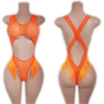 Ailangke Wholesale Stripper Outfits Women Exotic Club Fishing Net Jumpsuit Club Wave Wear