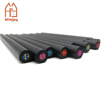 Custom Logo Rainbow Colored Pencils, Black Wooden Multi-color Core Pencils for Promotional Gifts Black Wooden Rainbow Pencils