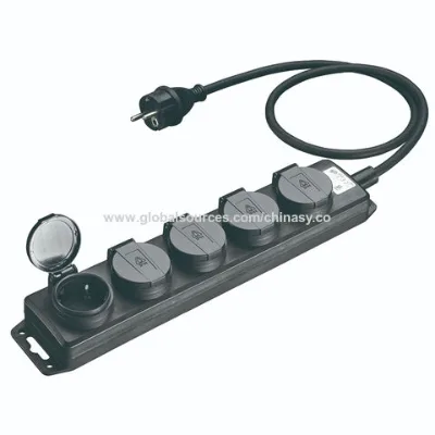 IP44-rated 5-outlet extension sockets, Schuko version 5-way, multipole socket, CE, TUV, GS