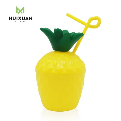 Hawaii Pineapple Shape Plastic Drink Cups with Lid Summer Beach Party Supplies