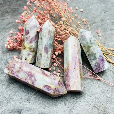 Wholesale Natural Stone Pink Spot Plum Blossom Tourmaline Crystal Towers for Healing Meditation Ornaments