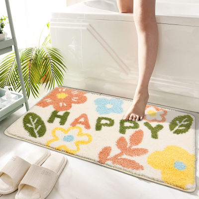 Floral Bath Mat Cute Non-Slip Soft Bath Rugs Sunflower Machine Washable Bathtub Mat Water Absorbent Plush Shaggy Bath Carpet