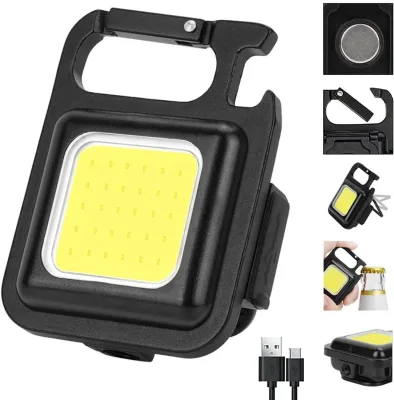 Mini Multifunctional Self-Defense Keychain LED Light USB Rechargeable Auto Repair Searchlight for Outdoor Camping IP65 Rated