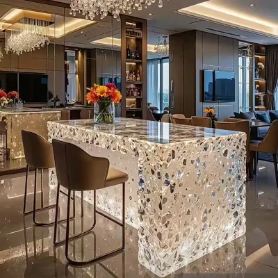 R002 Elegant Irregular Transparent Resin Bar Table Artistic Counter Crystal-Like Design for Home Bar Hotel School Supermarket