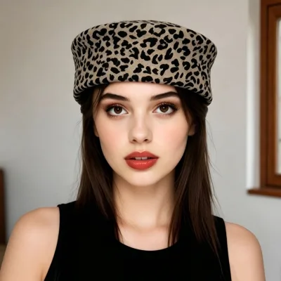 2026 New Pillbox Hepburn French Style Beret Caps Leopard Print Pill Box Polyester Solid Color Church Hat