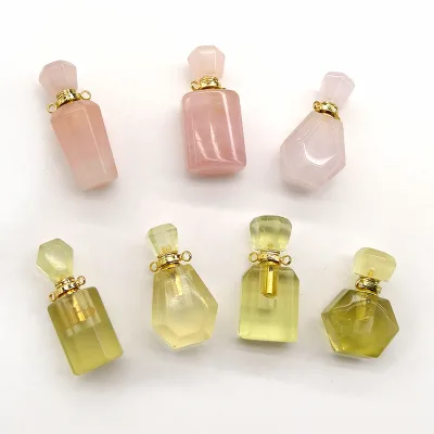 Wholesale Natural Crystal Perfume Oil Bottle Pendant Amethyst Rose Quartz Healing Crystals Crafts