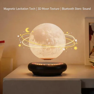 HCNT Speaker Night Light Magnetic Levitating Moon Lamp 16 Colors Gradient Base 3 Colors Touch Control 360° Rotation