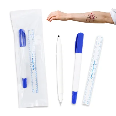 Dual Tip Surgical Skin Safe Marker Eyebrow Marker Pen Surgery Tattoo Skin Marker Pen With Measuring Ruler