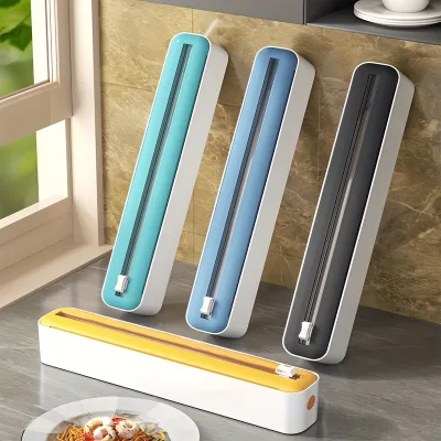 2 in 1 Magnetic Wrap Dispenser Cutter Plastic Storage Box for Aluminum Foil and Food Film Kitchen Accessories