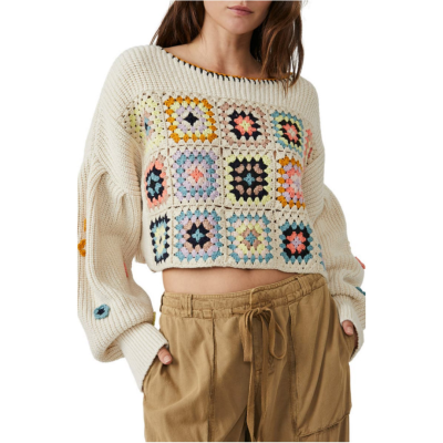 Knitwear Manufacturer OEM ODM Long Sleeve Crochet Pattern Knitwear Pullover Rib Knit Women Sweater